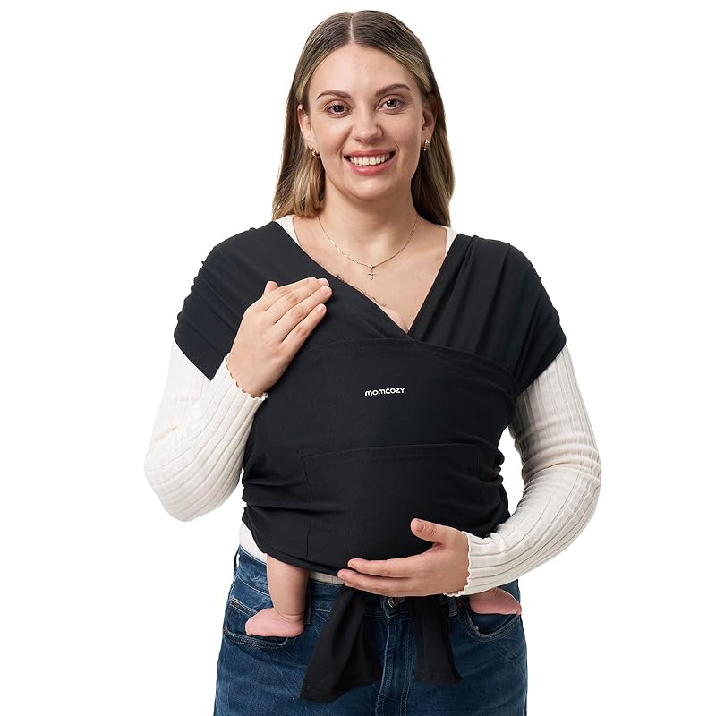 Momcozy Baby Wrap Carrier Easy to Wear Infant Carrier Slings Lightweight Hands Free Baby Sling Adjustable Baby Carriers for Newborn to Toddler 8-35 lbs Black
