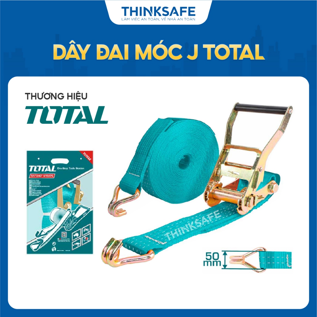 Dây đai móc J TOTAL rộng 50mm - 75mm tải trọng 5 tấn - 8 tấn chất liệu polyester, cảo chằng hàng - Thinksafe