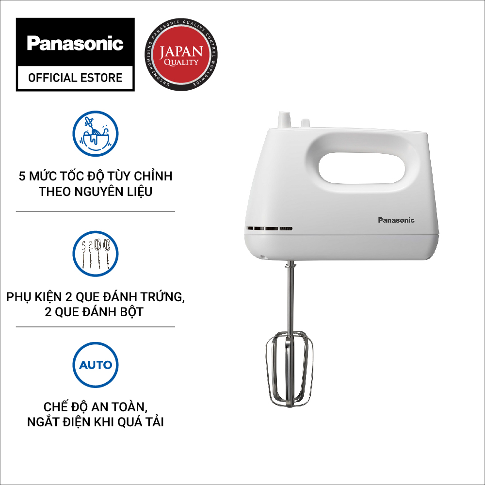 Máy đánh trứng cầm tay Panasonic MK-GH3WRA - 4 que đánh trứng và trộn bột bằng thép không gỉ - Công suất 175W - 5 tốc độ - Chức năng an toàn bảo vệ động cơ - Bảo hành chính hãng 12 tháng