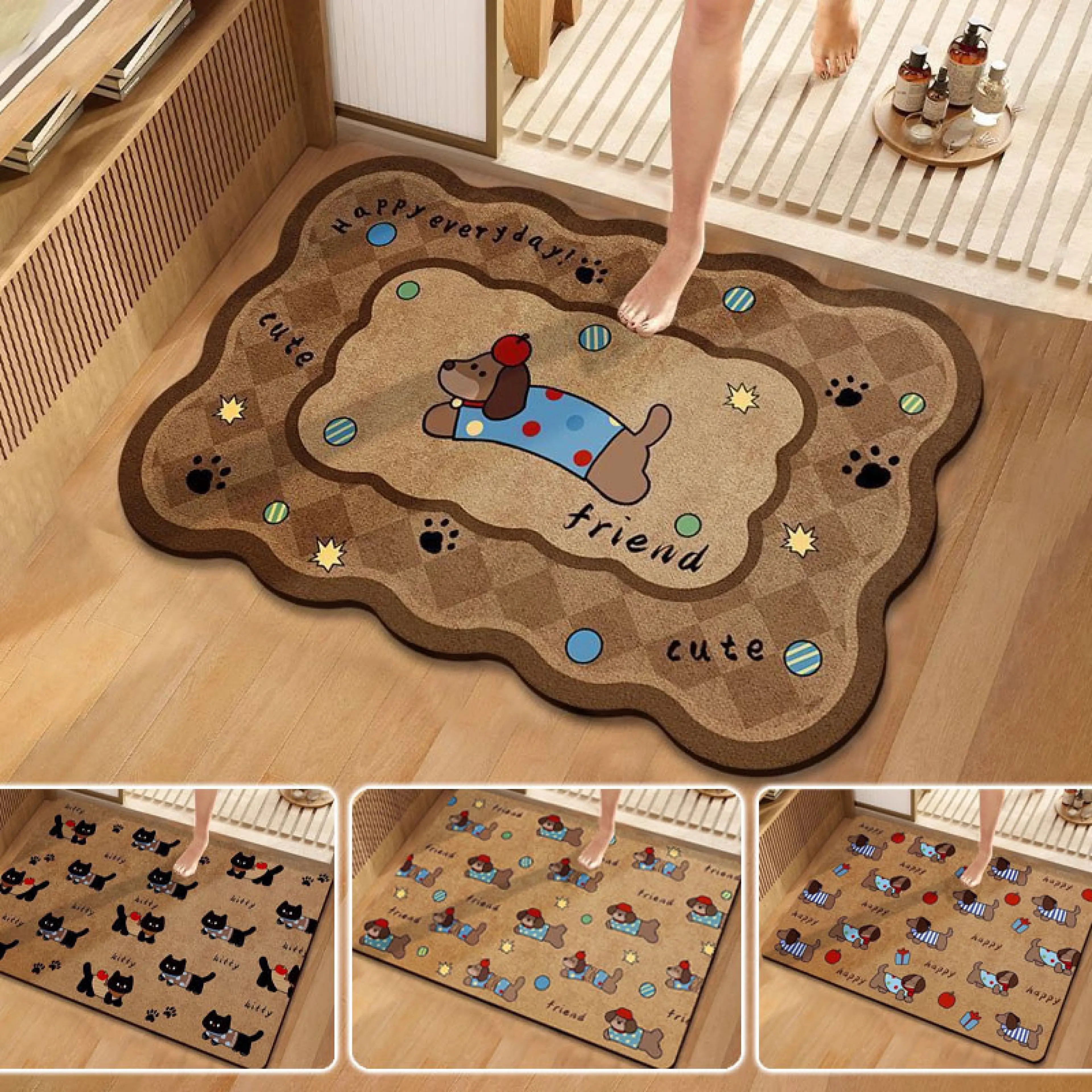 【Cai-Cai】Ready to Ship, Cartoon Rug 40*60cm, Soft Rug, Non-Slip Rug, Soft Texture Rug, Rug That Absorbs Water Well.