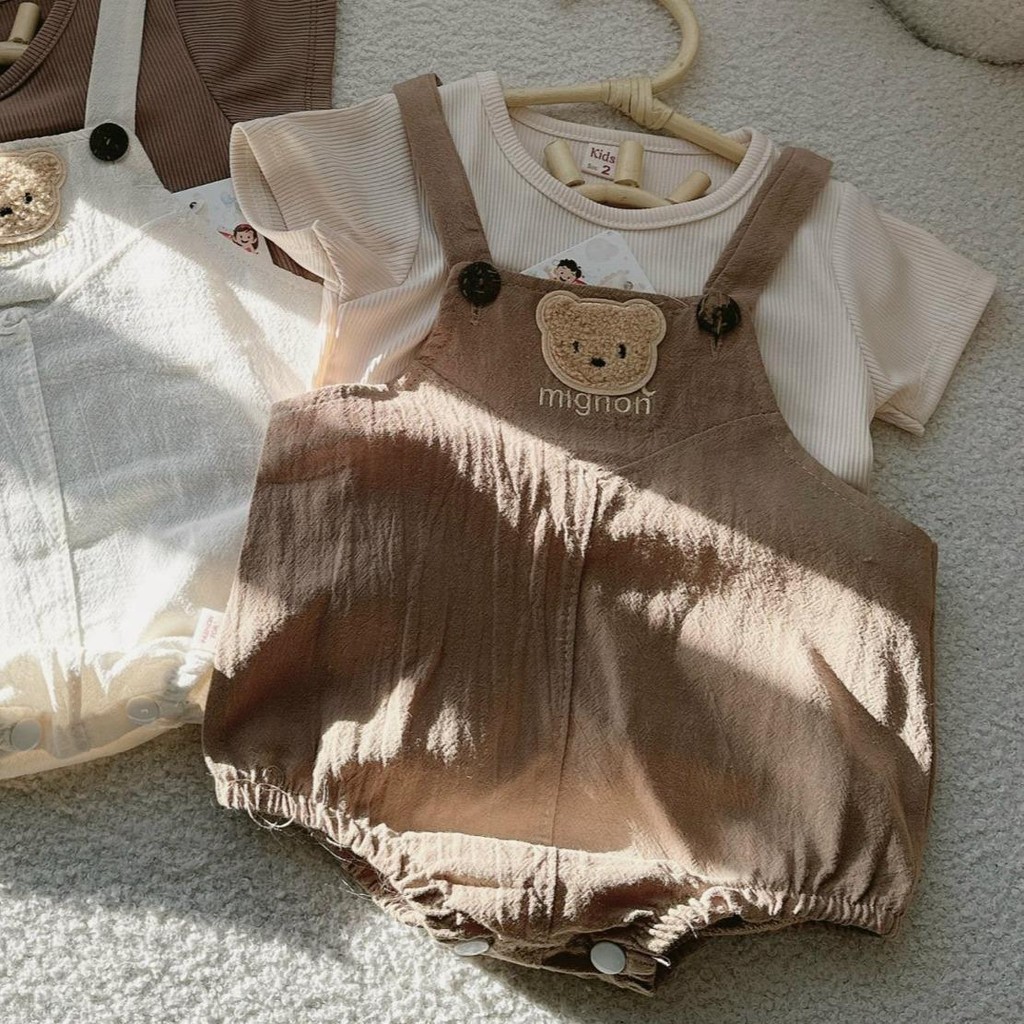 [ Áo + yếm ] Bộ body ngắn tay bodysuit áo liền quần bộ đồ liền thân cho bé trai bé gái Sét yếm đũi T