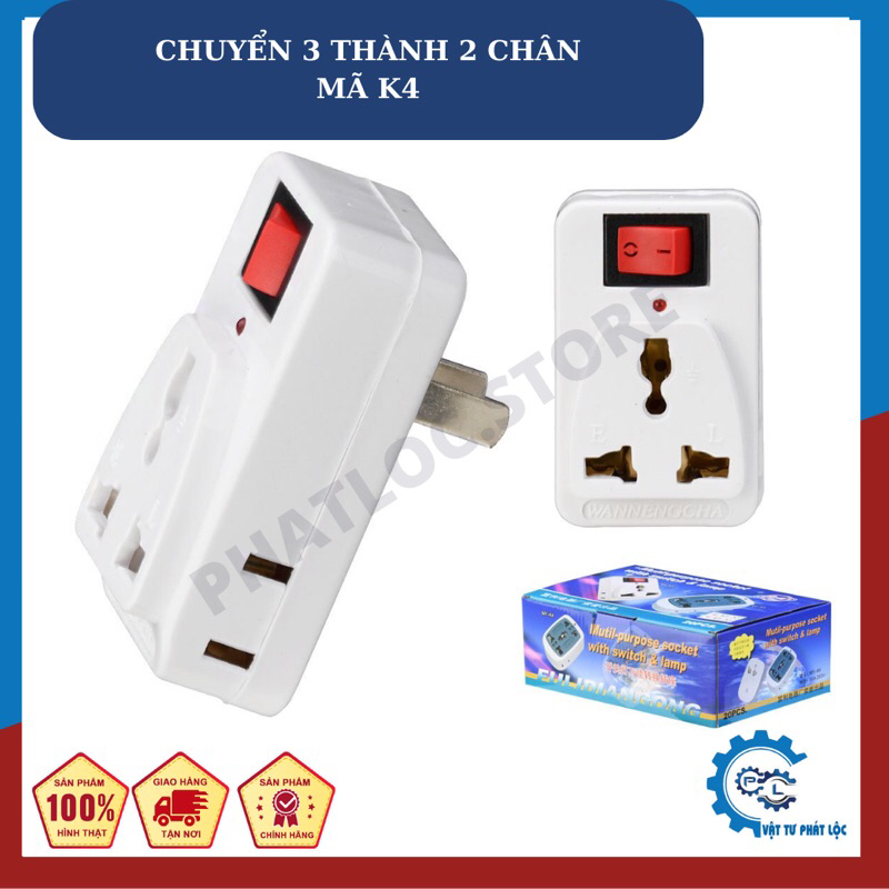 Phích cắm chuyển đổi ĐA NĂNG MY-K4 1 ra 3 , có công tắc , có đèn báo