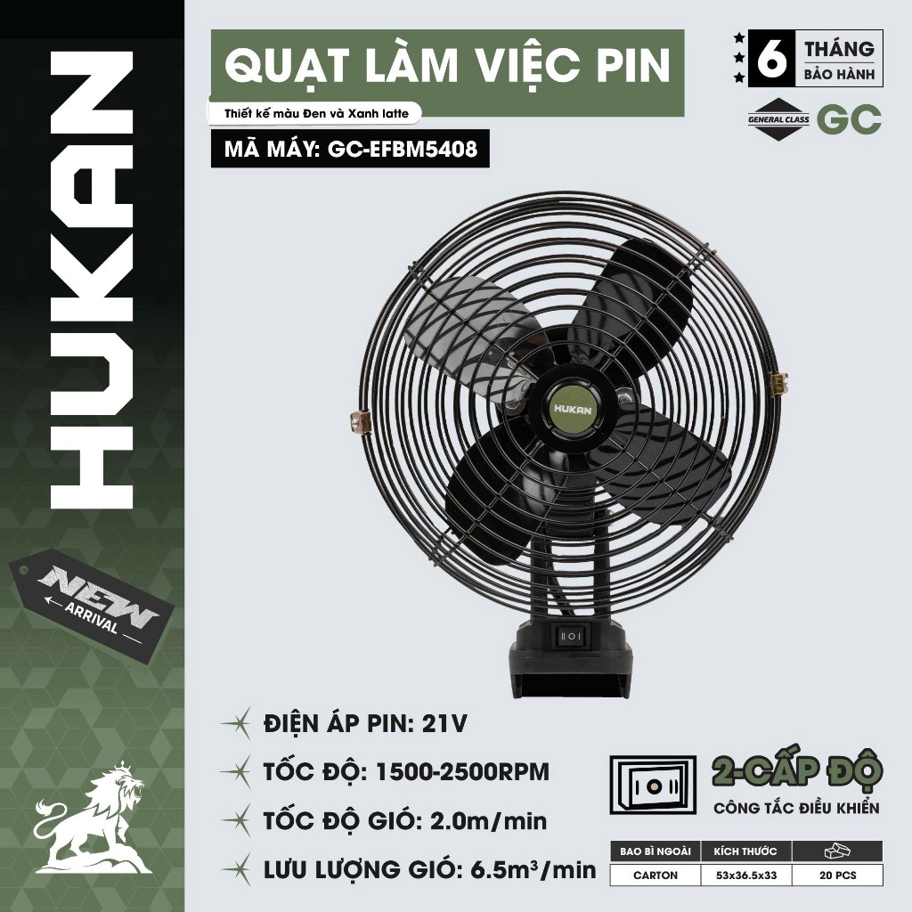QUẠT LÀM VIỆC DÙNG PIN HUKAN GC-EFBM5408 – MẠNH MẼ, NHỎ GỌN, TIỆN LỢI