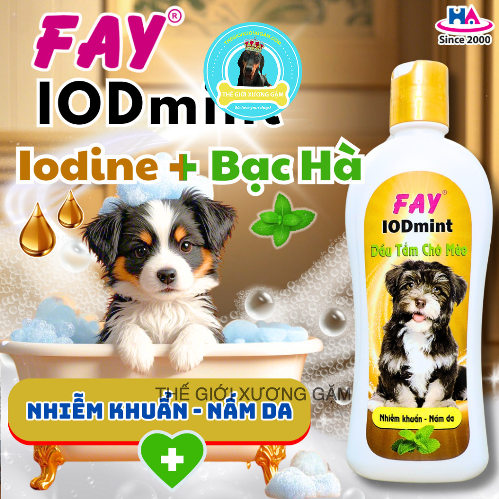 [CHÍNH HÃNG/DATE MỚI] FAY Sữa tắm Bạc Hà Cho Chó mèo IODmint Povidine diệt khuẩn, nấm da, giúp mau lành da 300ml