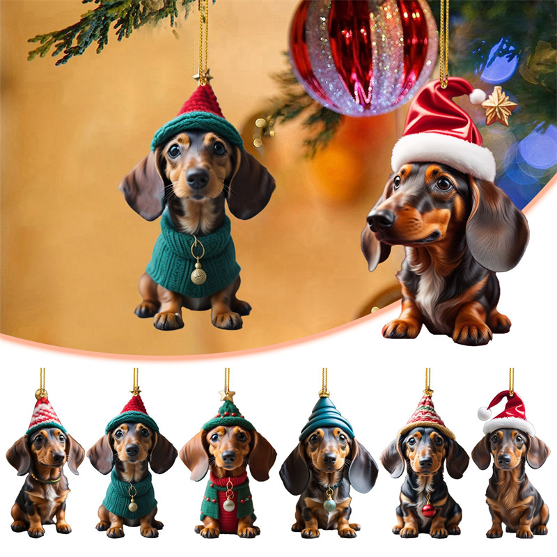 Homen trang trí Giáng sinh chó Chó Lạp Xưởng nội thất xe hơi Mặt dây chuyền cây thông Noel Mặt trang trí dụng cụ tiệc