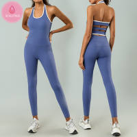 OzalCtree All in one Piece Yoga Jumpsuits Patchwork Color Hang-Neck Sports Rompers Super Stretchy Bodysuits With Pads Nylon Soft Overalls