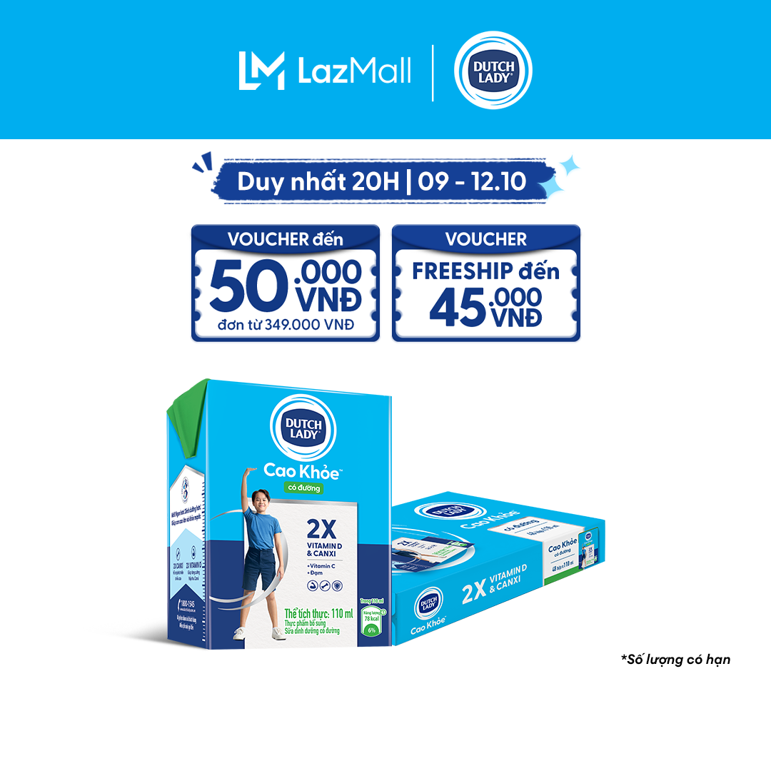 Thùng 48 Hộp Sữa Dutch Lady Cô Gái Hà Lan Cao Khỏe Có Đường 110ml (48x110ml)