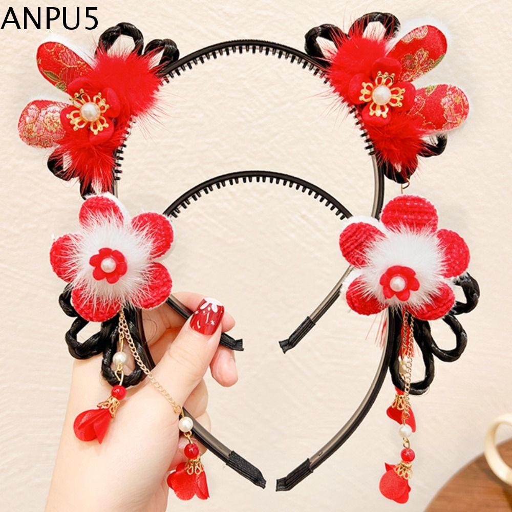 ANPU5 Lễ Hội năm mới Vòng buộc tóc Hanfu Băng đô trẻ em Bộ đồ tang Băng đô tóc giả Hanfu Dễ thương Đỏ Phụ kiện tóc phong cách Trung Quốc