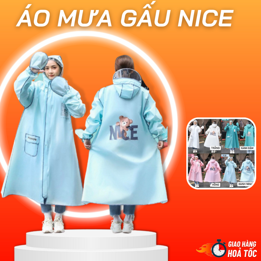 Áo mưa thời trang có khoá kéo tiện lợi hình gấu Nice thiết kế mới - Áo Mưa Đi Xe Máy Đi Xe Đạp 1 Người