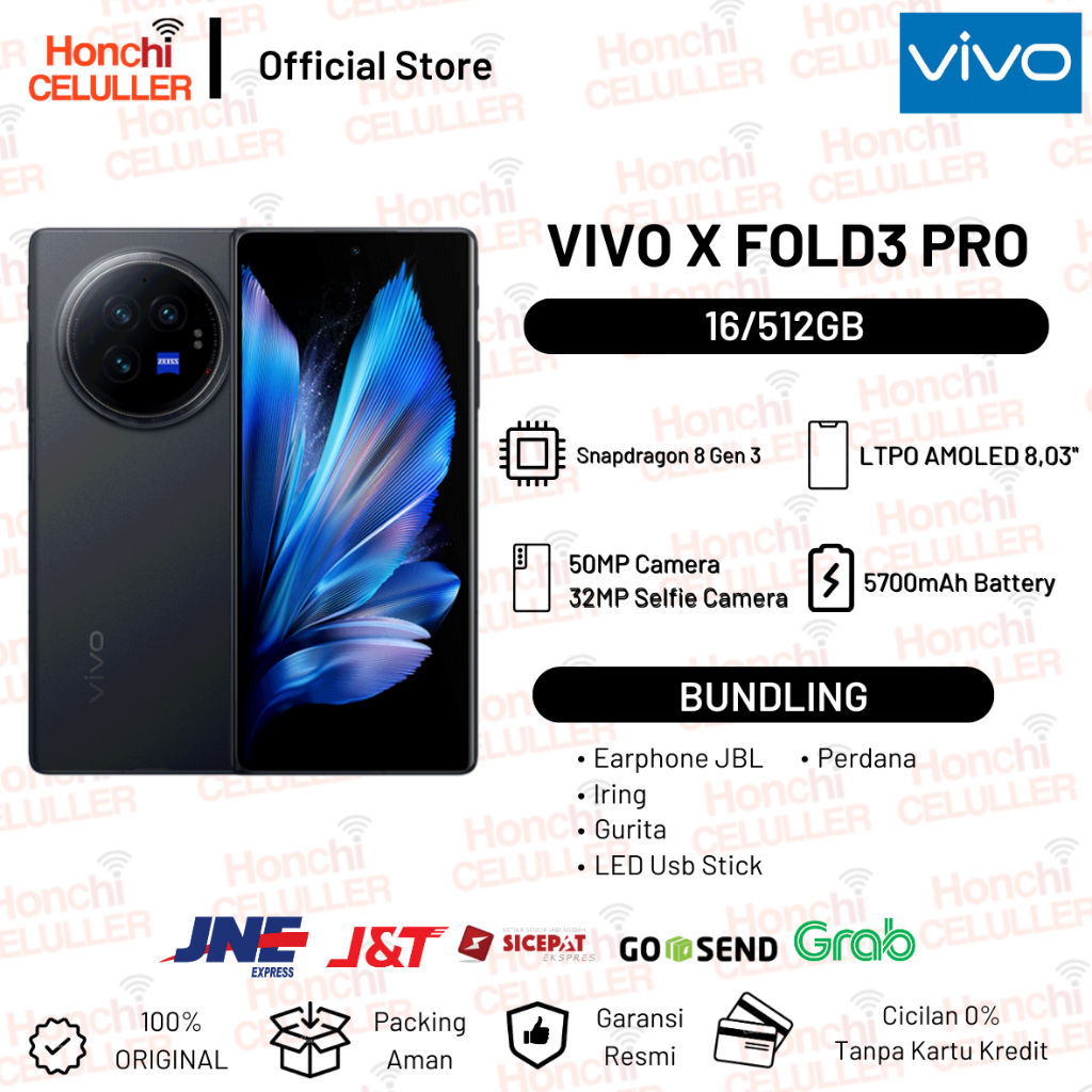 Vivo X Fold3 Pro 16/512GB - 5.2mm Unfolded Slim Body, Equivalent 5700 mAh BlueVolt Battery, SmartFold AI, ZEISS Telephoto Camera Garansi Resmi Vivo Indonesia Harga 26,999,000 rupiah*Gratis Ongkir
