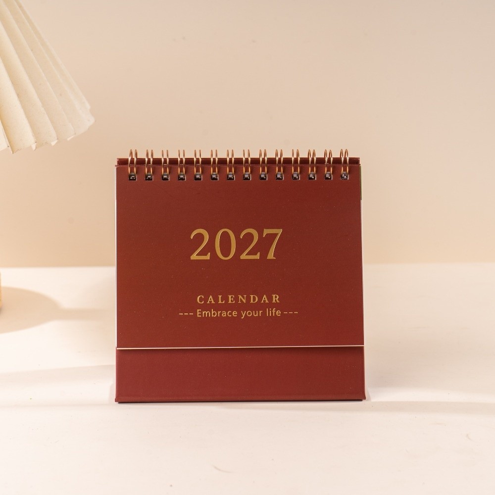 GFNET Portable 2027 Desktop Desk Calendar Standing Foldable Flip Calendar Writeable Memo Academic Planner Office Stationery