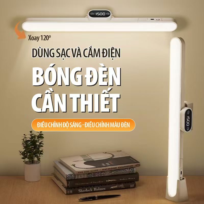 Đèn Học Led Để Bàn Không Ánh Sáng Xanh Bảo Vệ Mắt Có Đồng Hồ Đế Dán Tường Hoặc Chân Đứng Tiện Lợi