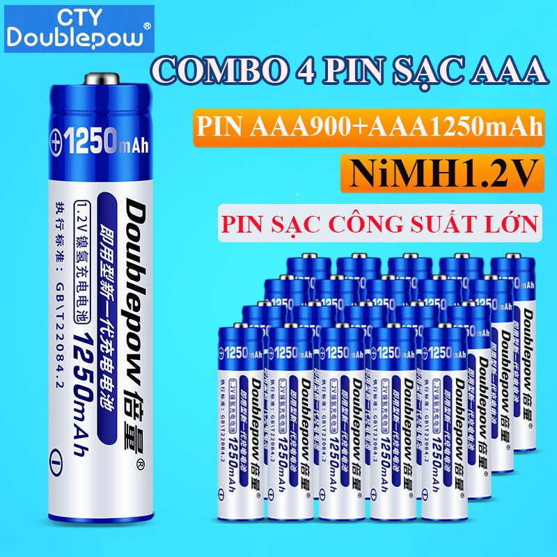 Hộp 4 Pin Sạc AAA 1.2V 1250mAh Chính Hãng Doublepow Dung Lượng Cao Dùng Cho Remote/Đồ Chơi