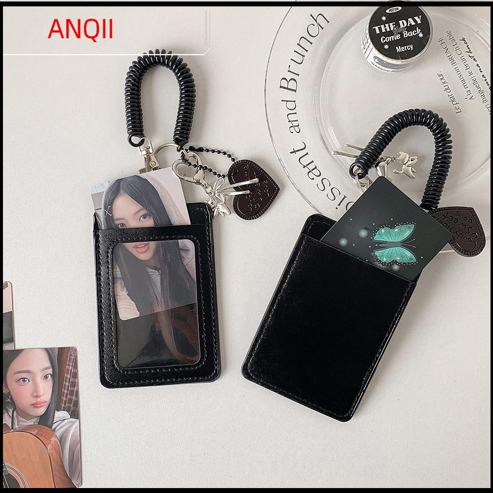 ANQII Khe cắm thẻ đôi Người giữ thẻ Da PU với dây đeo Túi thẻ Sáng tạo Bìa bảo vệ ảnh