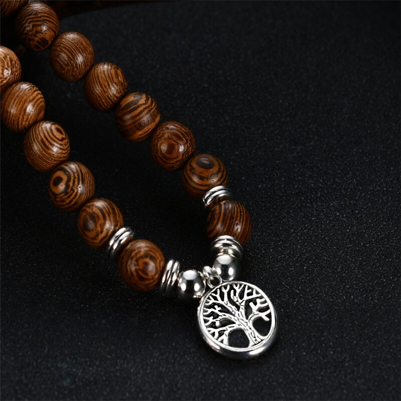 Top Prayering 108 Wood Beads Men Necklaces Bracelets Rosary Buddhism OM