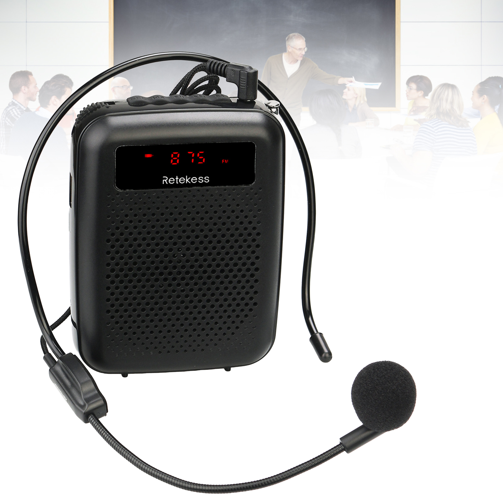 Retekess Loa Loa micro mini 12W cầm tay ABS Màn hình hiển thị kỹ thuật số đa chức năng Thiết bị khuếch đại giọng nói Pr16R cho giáo viên loa phát thanh giọng nói dễ dàng