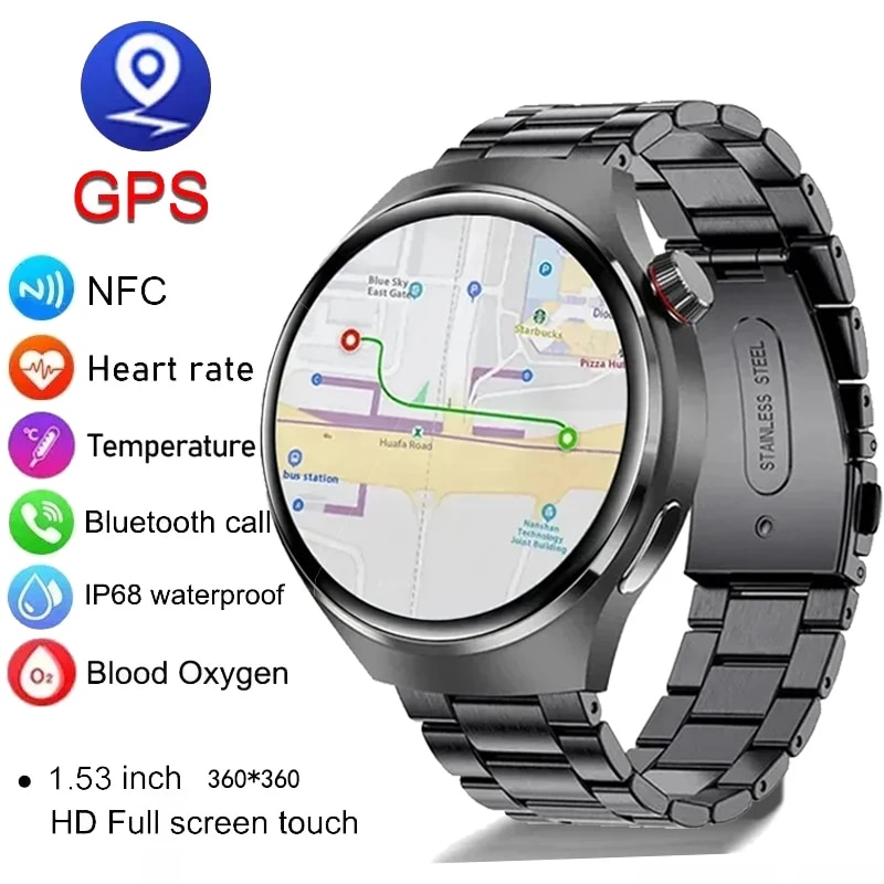 2023 New For Huawei GT4 Pro Smart Watch Men IP68 NFC GPS Tracker AMOLED 360*360 HD Screen Heart Rate Bluetooth Call SmartWatch ราคา 1,104 บาท*ส่งฟรี