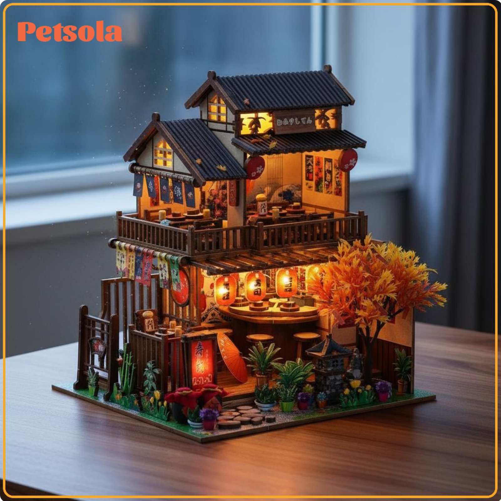 โมเดลฟิกเกอร์ อาร์ตทอย กล่องสุ่มของสะสม ของเล่นและโมเดลสะสม PETSOLA Creative Gift DIY Japanese Sushi Shop Kit with Furniture DIY Wooden Sushi House LED Lights Japanese Restaurant Model Kit Rotating Conveyor Belt for Adults, Teens, Book...