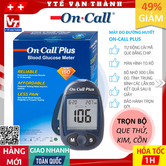 ✅ [TRỌN BỘ] Máy Đo Đường Huyết On-Call Plus (+ 25 Que, Kim, Cồn) | Oncall, On Call -VT0785 - Y Tế Vạn Thành