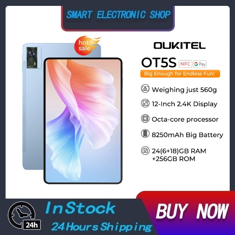 แท็บเล็ตพีซี oukitel OT5S 12นิ้ว60Hz 24GB RAM 256GB ROM 8250mAh แท็บเล็ต Android 13 16MP กล้อง MtK ราคา 7,500 บาท*ส่งฟรี