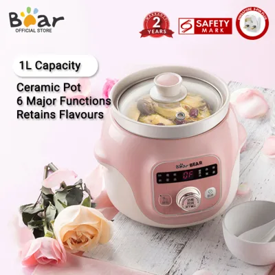 Bear Electric slow Cooker DDG-D10B1 1.0L/digitl slow cooker with ceramic pot/Baby Supplement Food rice cooker mini Automatic Pre-timer Reservation(Singapore 3-Pin Plug)