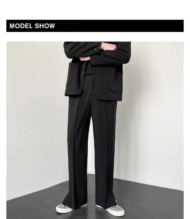 Summer New Men's Suit Pants Korean Style Streetwear Fashion Slim Fit Casual Pants Male Personalized Slit Loose Long Pants