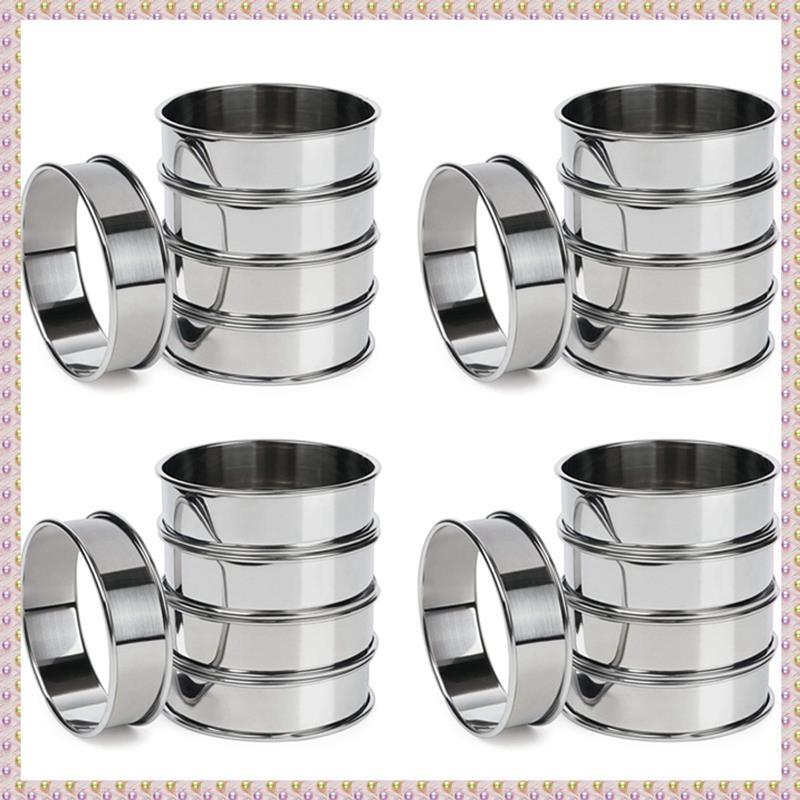 (PGQZ) 20 Pieces Double Rolled Tart Rings Round Muffin Rings Crumpet Rings Circular Tart Rings for Home Restaurant
