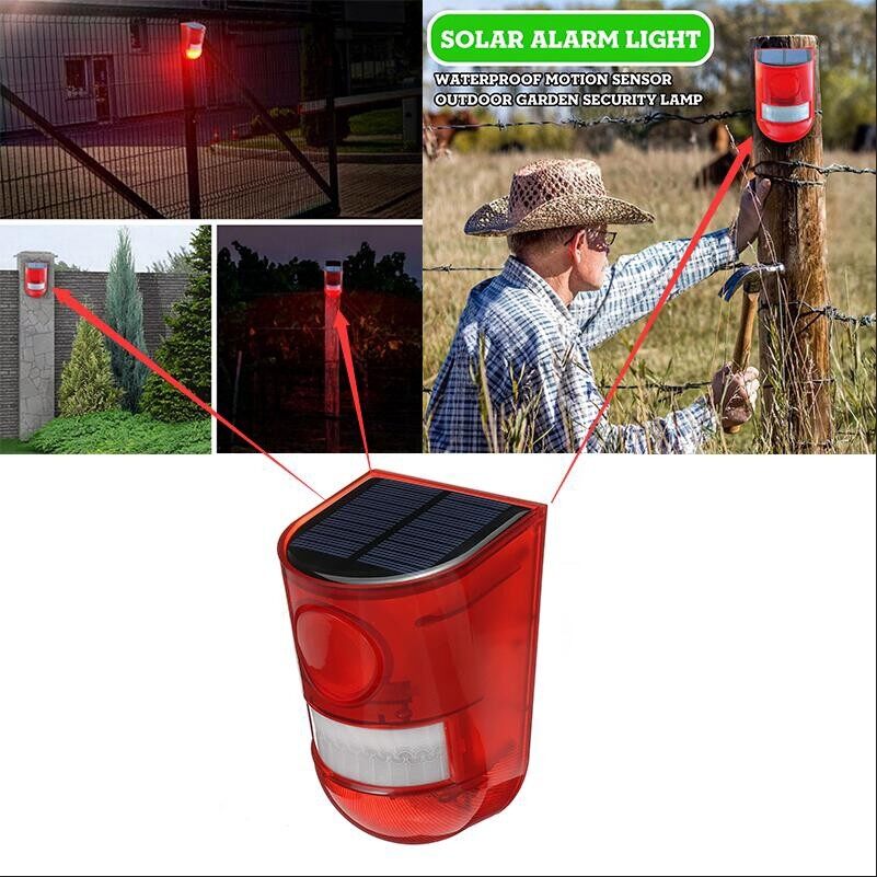 Báo động năng lượng mặt trời, đèn cảm biến hồng ngoại cơ thể con người, đèn cảnh báo từ xa năng lượng mặt trời, báo động chống trộm động vật, báo động chống trộm, pin năng lượng mặt trời, cảm biến phát hiện chuyển động hồng ngoại, báo động chống trộm. máy