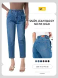 Quần jean nữ YODY cạp liền quần baggy tôn dáng, cotton con giãn thấm hút mồ hôi TRA - WCJE26A002