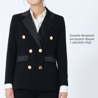 WALENTY - Blazer 6 khuy Đen dáng suông