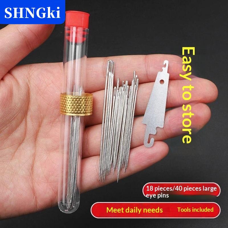 [COD] SHNGki Bộ kim khâu mắt lớn bằng thép không gỉ kèm xỏ chỉ và ống đựng dành cho may vá tại nhà sửa chữa thêu thùa và các món đồ thủ công tự làm