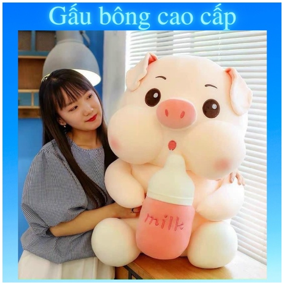 Gấu bông heo ôm bình sữa lợn bú bình sữa gối ôm hình thú nhồi bông cao cấp mềm mịn siêu cute,size 40cm-t025-1