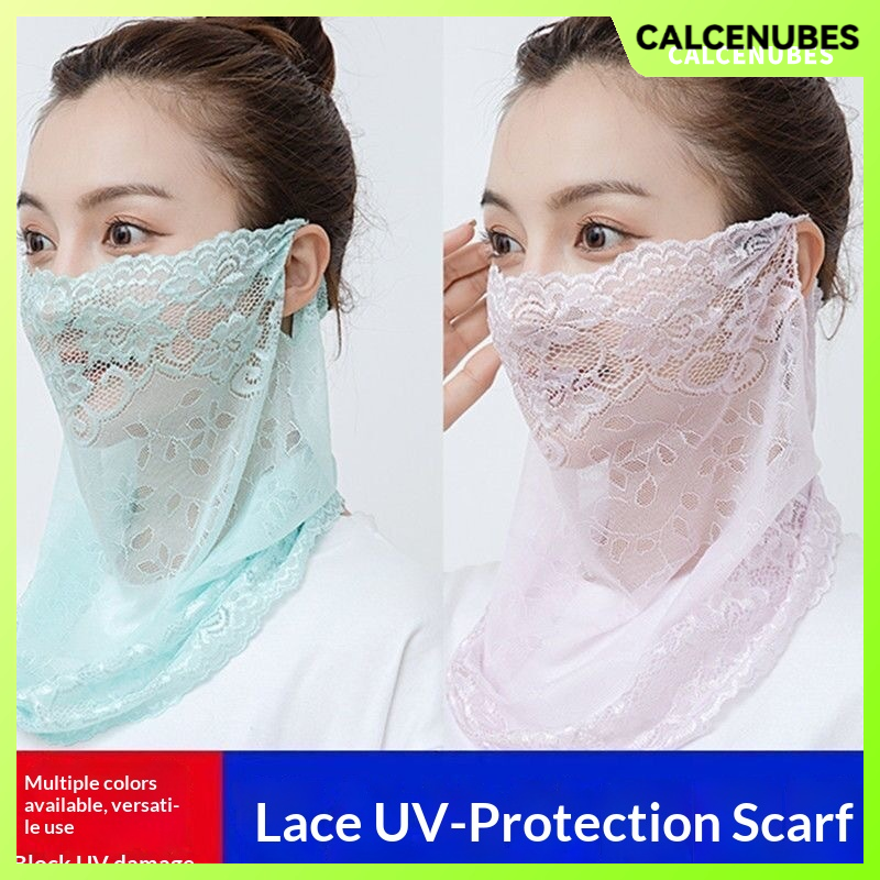 CALCENUBES Lace Neck Scarf Face Mask for Women, Lightweight Breathable Sun Protection with Elegant Floral Design, Perfect for Outdoor Activities and Fashion Accessory ราคา 32 บาท*ส่งฟรี