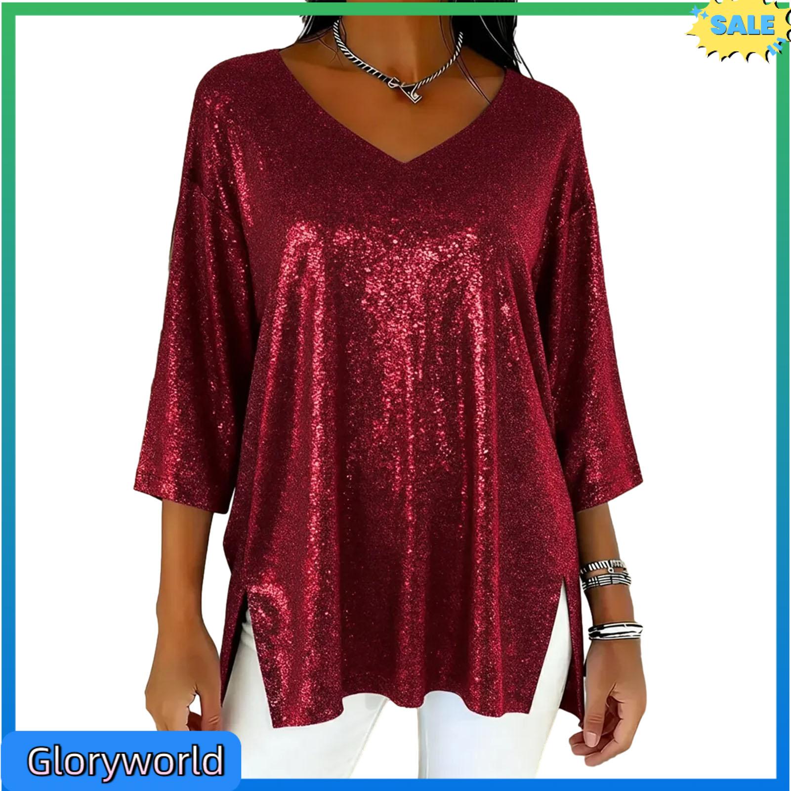 Gloryworld vải mềm Áo Phụ Nữ Tops Của Phụ Nữ V Cổ 3/4 Tay Áo vừa rộng Áo Đầu màu trơn Áo Giản Dị Áo Bóng Thiết Kế Thoải Mái Và Phụ Nữ Của Quần Áo Cho trang phục hàng ngày