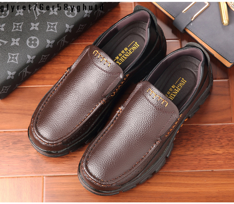 Men's Shoes 2024 Spring Men's Genuine Leather Shoes Thick Soled Moccasins Middle-aged and Elderly Business Casual Shoes Large Size 46