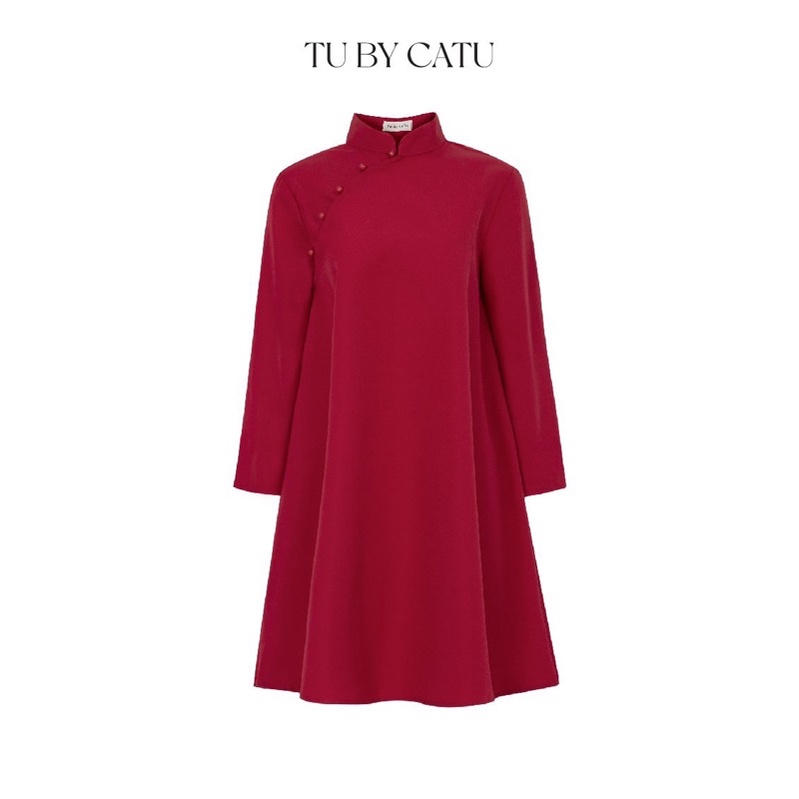 Tubycatu | áo dài đỏ cổ trụ