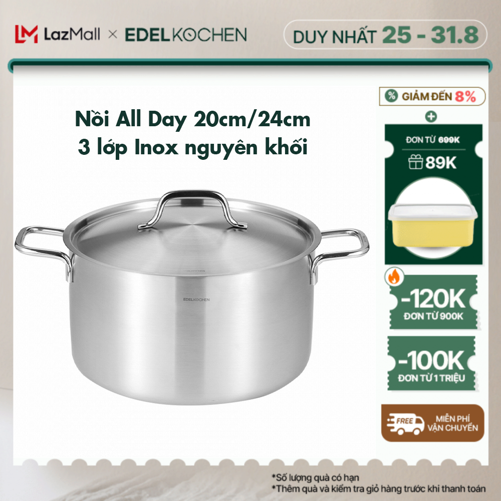Nồi inox 3 lớp nguyên khối Edelkochen All Day Collection size 20,24cm