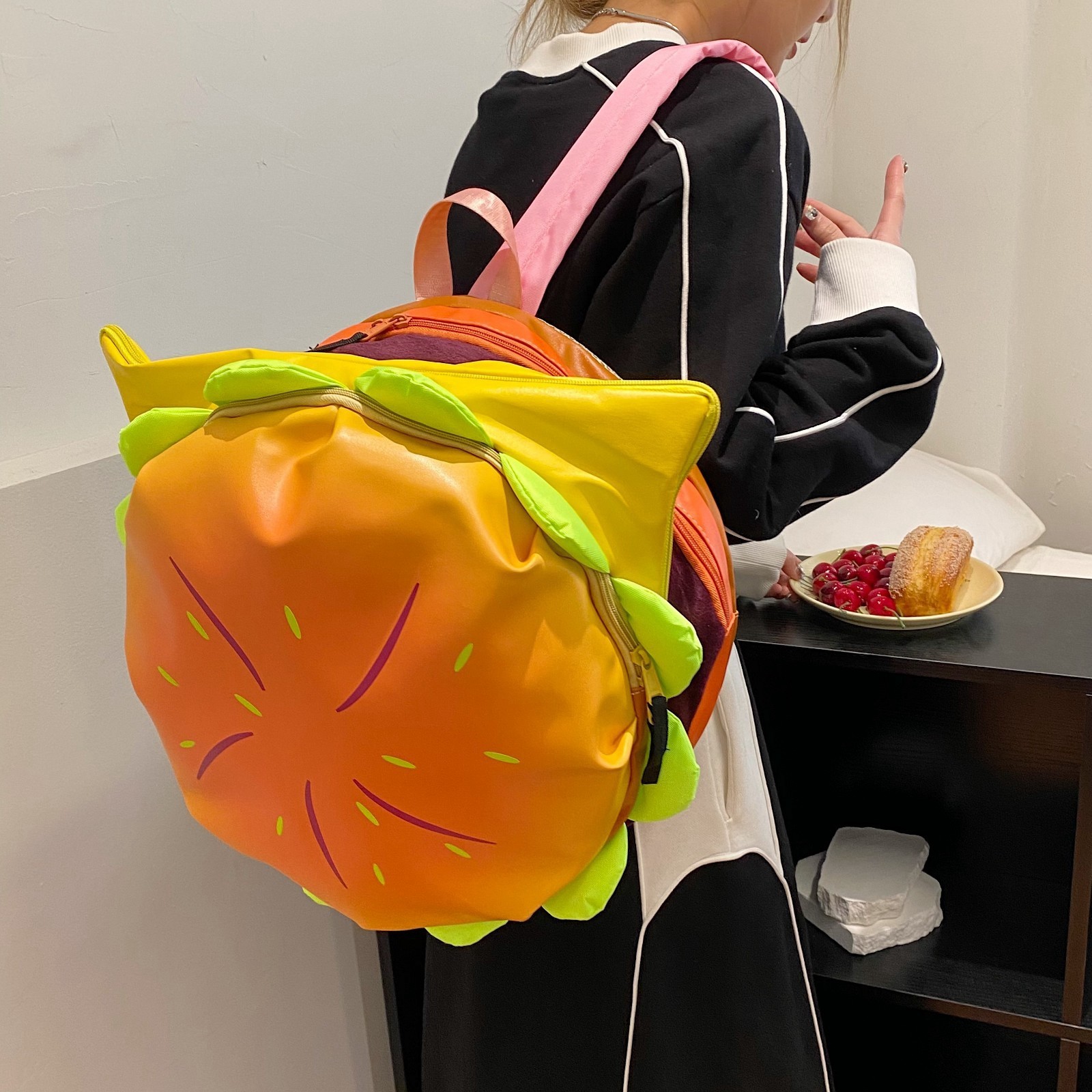 Phô mai Burger Ba lô Ba lô vui vẻ vui vẻ Balo hình vui nhộn dung tích lớn lưu trữ Ba lô