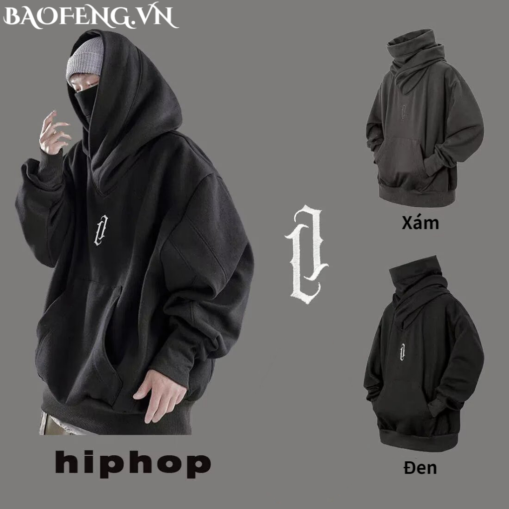 Áo hoodie ninja cổ cao hoodie cổ cao Áo hoodie nam tay dài cổ cao một lớp Thời trang Hàn Quốc dành