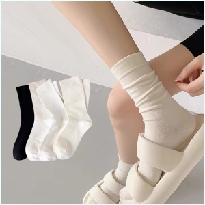 สินค้า ถุงเท้าคอเต่า คุณภาพสูง สีขาว แฟชั่นฤดูใบไม้ร่วง และฤดูหนาว สําหรับผู้หญิง