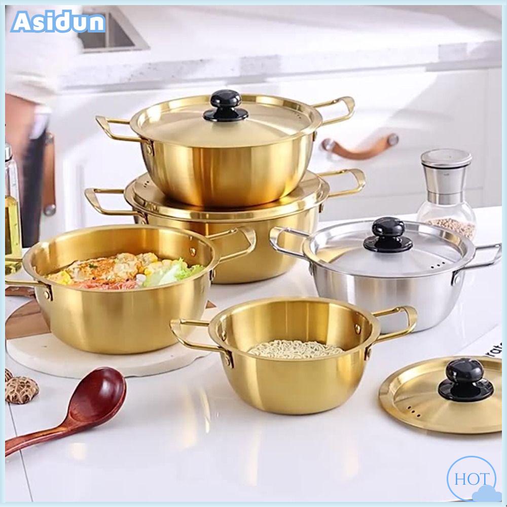 ASIDUN Thép không gỉ Nồi mì ramen mini có nắp Lẩu  Đa chức năng Nồi súp Dụng cụ nấu ăn cắm trại