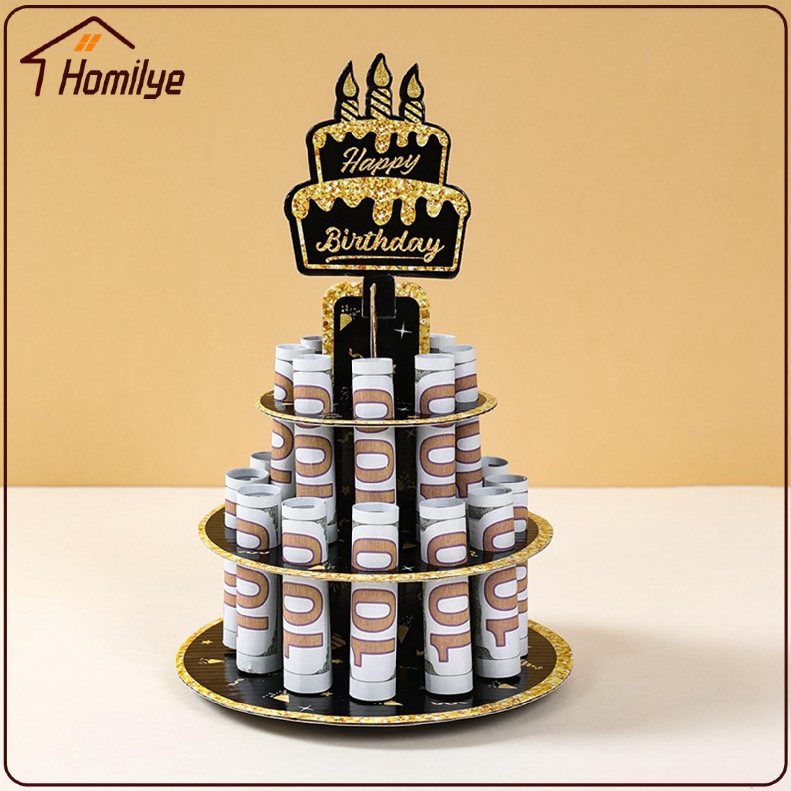 Dolity Paper Money Holder Unique Surprise Creative Birthday Cash Cake Money Holder for Cash Gift for Festival Party Supplies Graduation
