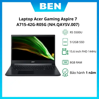 Máy tính xách tay Acer Gaming Aspire 7 A715-42G-R05G (NH.QAYSV.007) (R5 5500U/8GB RAM/512GB SSD/15.6 inch FHD 144Hz/GTX1650 4G/Win11/Đen)