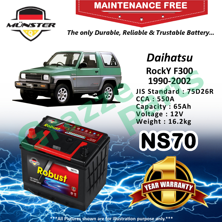 Mnster Robust MF CMF NS70 | NS70R | 75D26R (65AH) Car Battery Bateri Kereta for Daihatsu Rocky F300 1990-2002