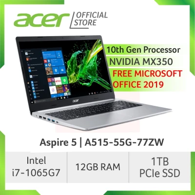 Acer Aspire 5 A515-55G-77ZW (SILVER) Laptop with LATEST 10th Gen Intel Core i7-1065G7 Processor and 12GB RAM with Office Home and Student 2019