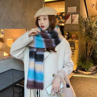 khăn quàng cổ mùa đông khăn len choàng cổ khăn quàng cổ nữ khăn quàng cổ Tua rua Khăn Quàng SọC CầU VồNg Sọc Quả cầu lông Khăn quàng cổ Cashmere mùa đông Đơn giản Khăn Len Khăn choàng dài Mohair Nữ/Nam