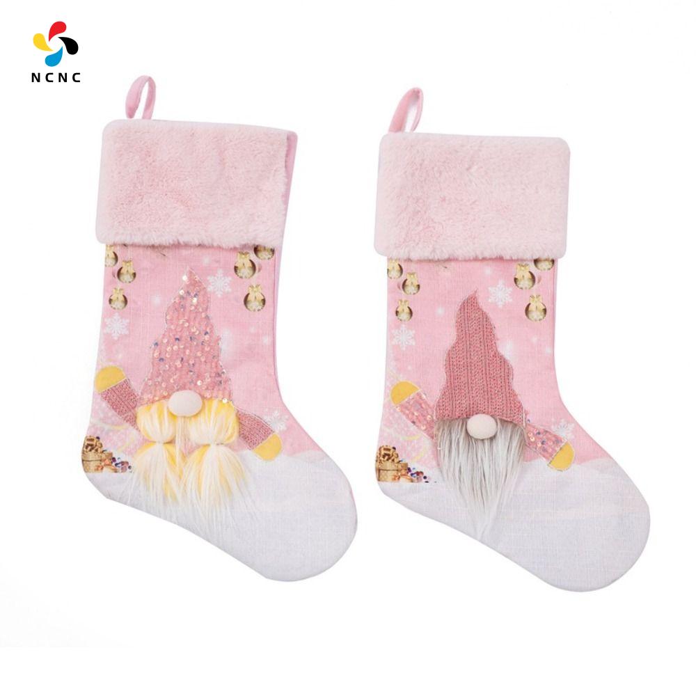 NCNC Người tuyết Kawaii Năm mới Đồ chơi Túi Túi Treo Xmas Trang Trí Trẻ em Kẹo Túi Món Quà giáng sinh Nhà Quà tặng Túi LED Giáng Sinh Stocking Santa Claus Vớ Với Lưới Bọc