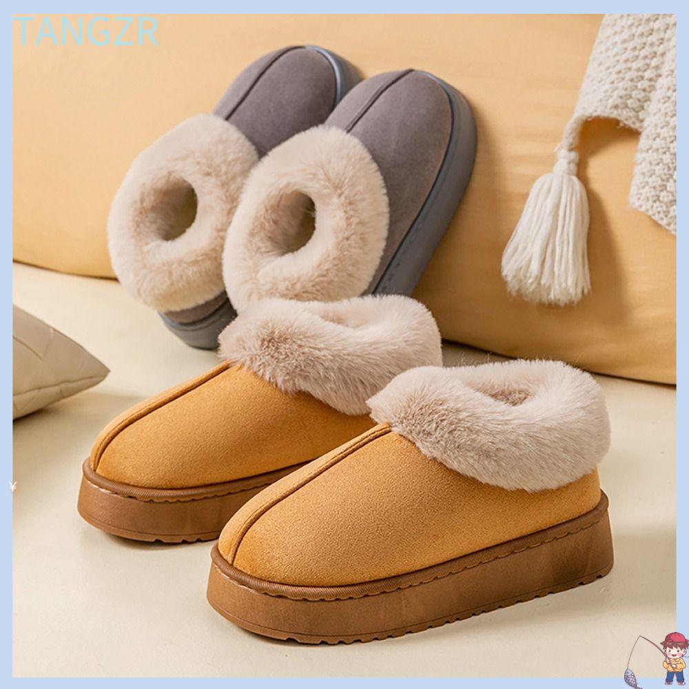 TANGZR Mềm mại Giày tuyết Lông thú giả Đồ nhồi bông Đôi dép mềm  Ấm áp Giày cotton Mùa đông