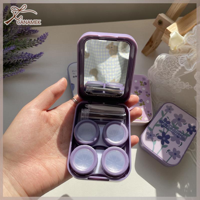 ❤❤❤Hot Sale CANAMEK 1 miếng hộp kính áp tròng hai gói màu Tím Tulip cầm tay Kính áp tròng đồng hành hộp điều dưỡng hộp đi du lịch tinh tế