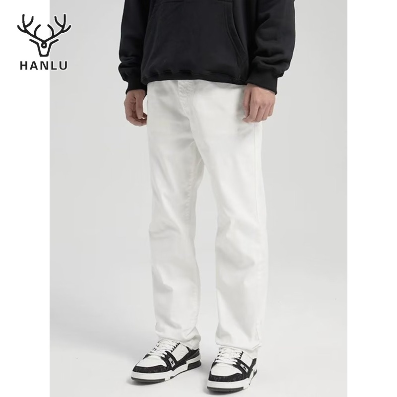 Hanlu quần jeans nam ôm chân Jean Trắng nam mỏng Quần dáng đứng dáng rộng cao cấp co giãn quần dài t